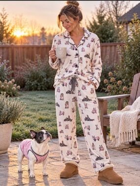 PJ Salvage Dog Print Soft Flannel Pajama Set |  Size Medium